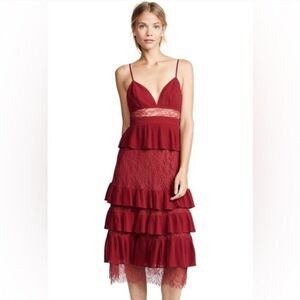 Fame and Partners NWT Felicity Midi Dress Tiered Cocktail Burgundy‎ Size 8